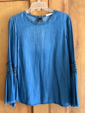 Denim bell-sleeved top